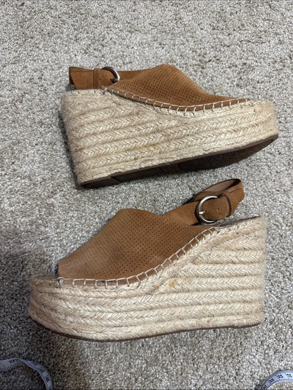 Marc Fisher Tan Suede Espadrille Wedge Sandals